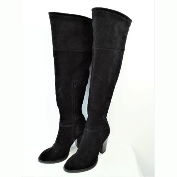 Zara Beautiful Black Suede Knee High Boots - Picture 1 of 7